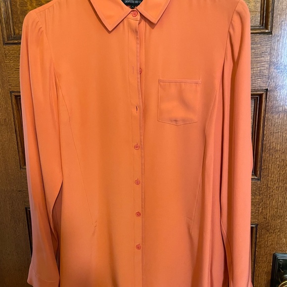 Lafayette 148 silk shirttail blouse in luscious rust color size 10 - Picture 3 of 4